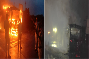 चलती बस में लगी भीषण आग, ड्राइवर और सवारियों ने कूदकर बचाई जान, रायपुर के धरसींवा की घटना 1 LIvekhabhar | Chhattisgarh News